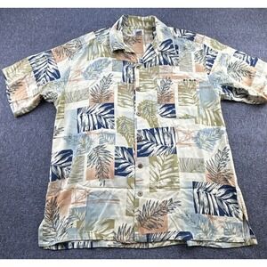 Modern Images Hawaiian Shirt Mens Large Beige Floral Silk Button‎ Front